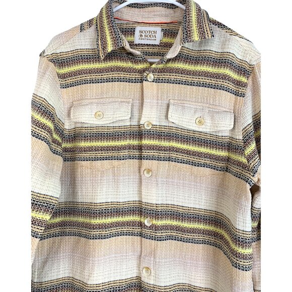 Rare Scotch & Soda Over Shirt Cotton Stripe Button-Up Textured Neutral RDD10671 - Picture 2 of 8